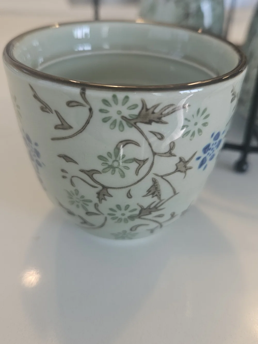 Pier 1 Import Tomoko Tea Set, Japanese Green Floral Ceramic Teapot with 4 Cups